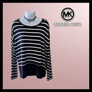 Michael Kors Women's Med Black / White Striped Long-Sleeve Sweater